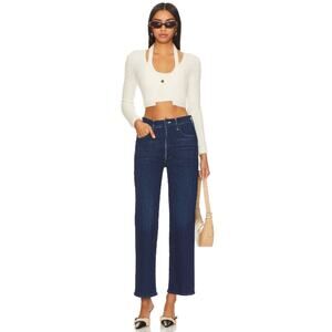 Mother High Rise Rambler Zip Ankle Wide Straight Leg Jean Animal Instinct 31
